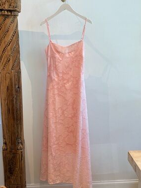 Delicate Pink Slip Dress with Floral Jacquard